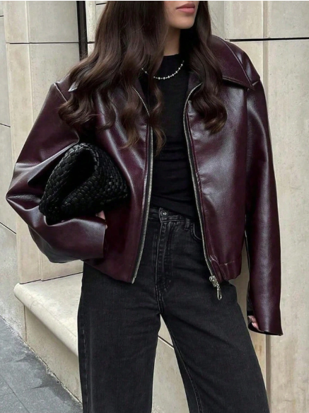 women vintage lapel long sleeve minimalist pu leather loose jacket coat,women's fashionable new distressed leather jacket, autumn,solid color zip up long sleeve vintage retro pu jacke women vintage lapel long sleeve minimalist pu leather loose jacket coat,women's fashionable new distressed leather jacket, autumn,solid color zip up long sleeve vintage retro pu jacke